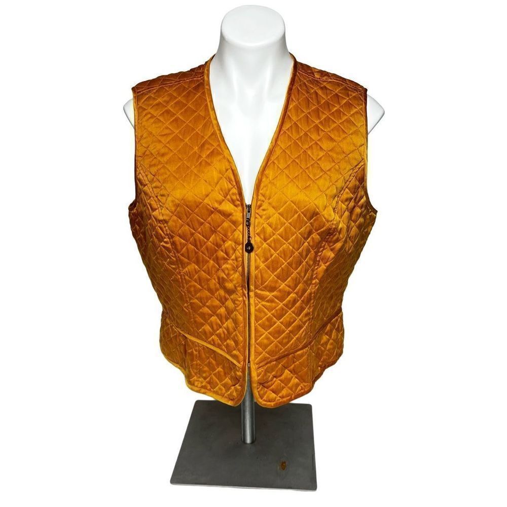 Dana B and Karen vintage 100% silk gold quilted full zip vest size 14